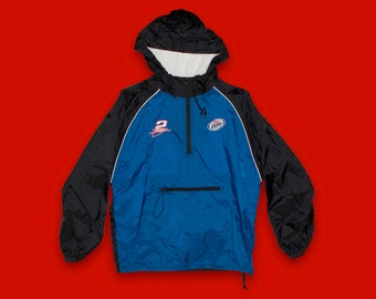 Vintage NASCAR Windbreaker Jacket: Kurt Busch, Miller Lite, Embroidered Pullover (Size M)
