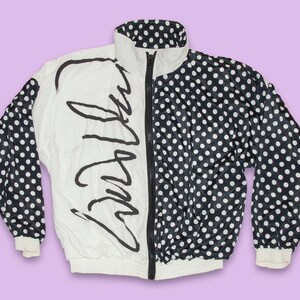 90s Vintage Polka Dot Windbreaker, William Serbin Graphic Jacket (Size Large)