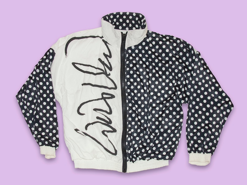 90s Vintage Polka Dot Windbreaker, William Serbin Graphic Jacket (Size Large) image 1