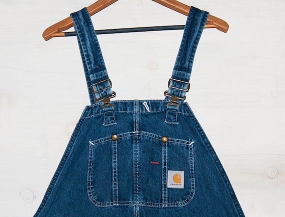 90s Vintage CARHARTT Denim Bib Overalls Size 42x32 Made in