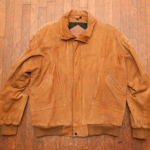 Vintage 80s Brown LEATHER Bomber Jacket Size XL Weekends Brand Distressed Suede Outerwear 1980s Streetwear Motorcycle Biker Riding Gear