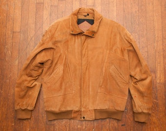 Vintage 80s Brown LEATHER Bomber Jacket Size XL Weekends Brand Distressed Suede Outerwear 1980s Streetwear Motorcycle Biker Riding Gear