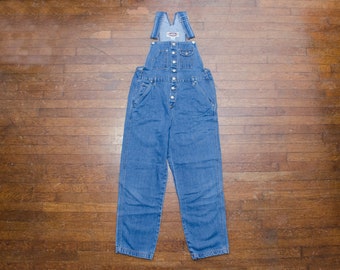 Denim Bib Overalls Womens Size 12 Vintage 90s Sonoma Brand Medium Wash Tapered Leg Button Front Blue Denim 100% Cotton 1990 Streetwear Style