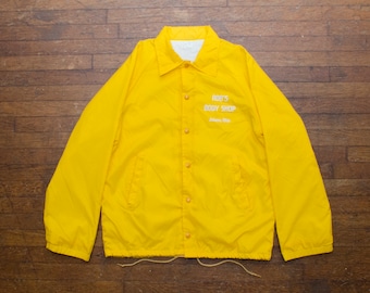 Gearhead Coach Jacket Size Medium Vintage 80s Yellow Nylon Windbreaker Robs Body Shop Athens OH Auto Garage Grease Monkey Gear Made in USA