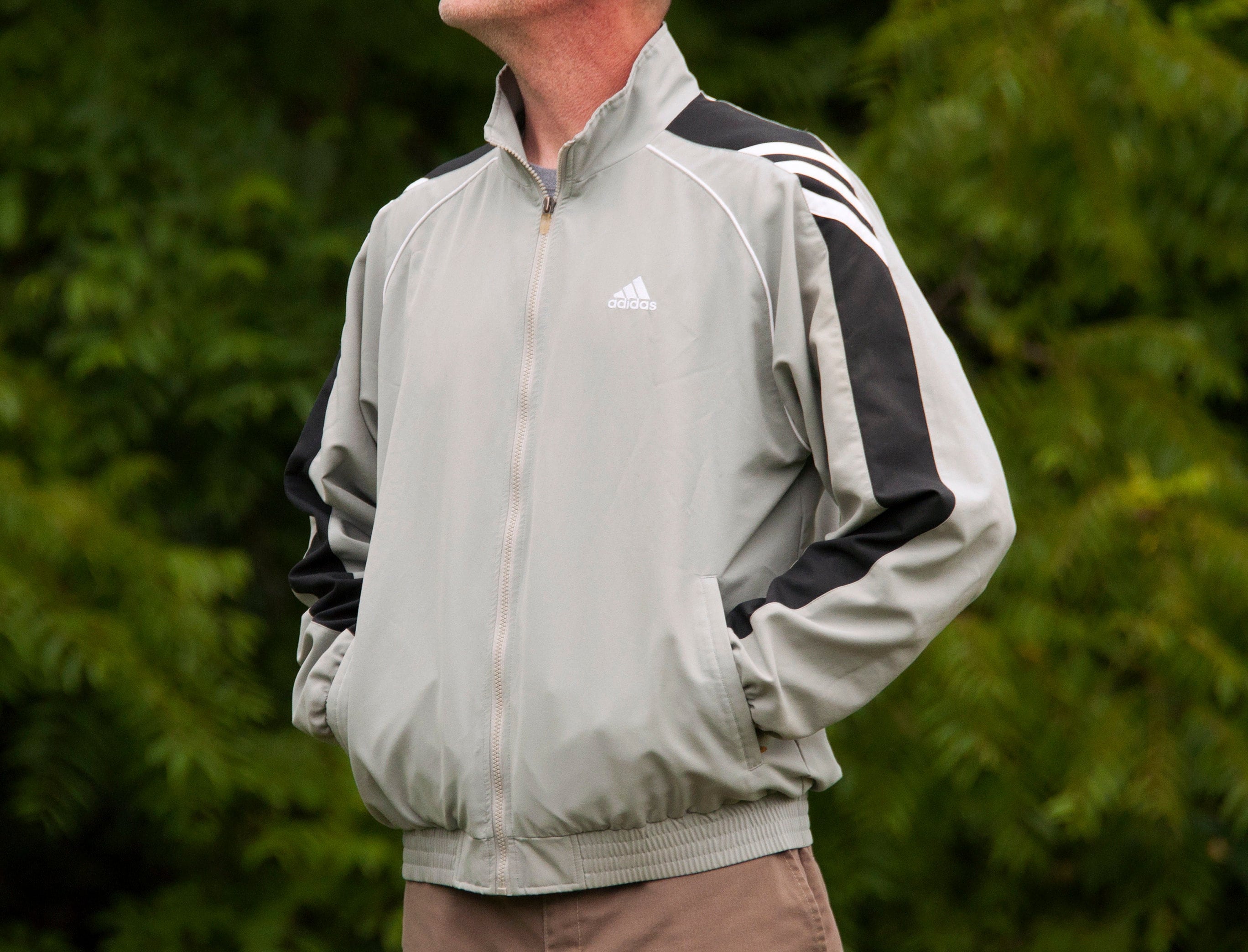 00s Vintage ADIDAS Jacket Size M Gray Black White 2000s Medium