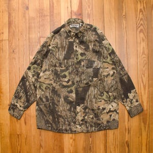 Vintage Camouflage Shirt Size Large Jerzees Outdoors Brand Cotton Button Down Woodland Camo Top Hunting Gear Made in USA Streetwear Style