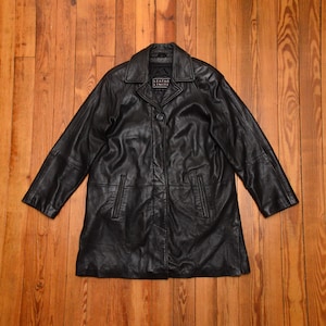 Vintage Leather Jacket Mens Size Large Leather Limited Brand Thermolite Insulated Black Coat 90s Y2K Matrix Goth Distressed Streetwear Style