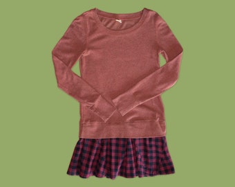FLANNEL Sweater DRESS Size Medium 2000s Vintage Orange Pumpkin Spice Crewneck Buffalo Plaid Red Plaid Skirt Y2K School Girl Style Clueless