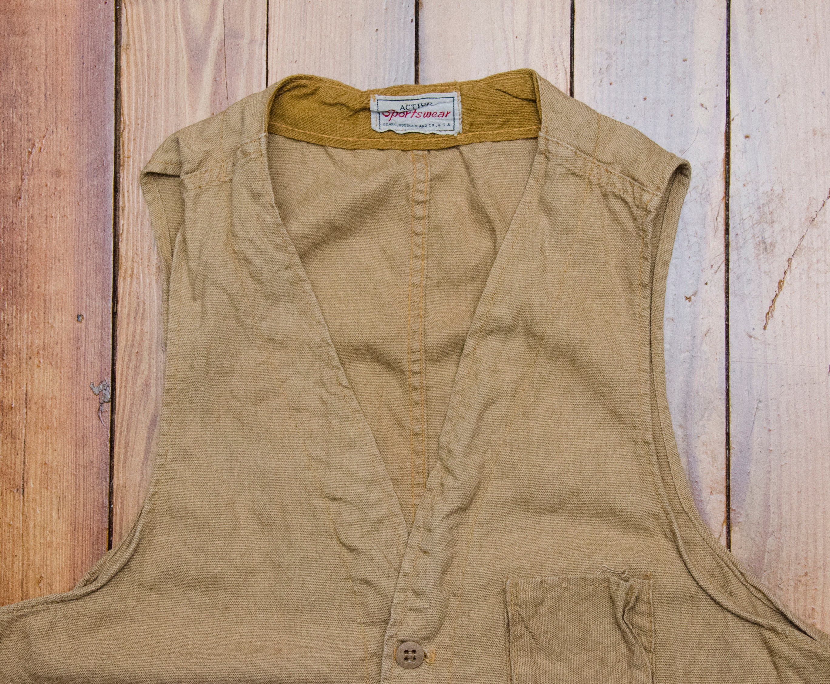 Vintage Ammo Hunting Vest 1960s Sears Roebuck Brand Duck Brown 