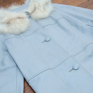 Gray Leather Coat Womens Size Medium Vintage 60s Fur Collar Dan Di Modes Brand Overcoat Coat 1960s Retro Jacket Outerwear Streetwear Style image 2