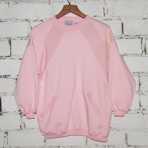 VENEZIA Crewneck Sweatshirt Size Small 80s Vintage Pastel 1980s Pink Pullover Pockets Classic Essential Italian Sportswear Athletic