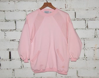 VENEZIA Crewneck Sweatshirt Size Small 80s Vintage Pastel 1980s Pink Pullover Pockets Classic Essential Italian Sportswear Athletic
