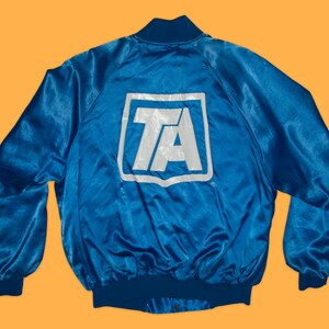 80s Vintage Satin Jacket Size XL Made in USA Auburn Brand Royal Blue Extra Large TA Logo Essential Classic Ribbed Cuff Collar Waist 1980s