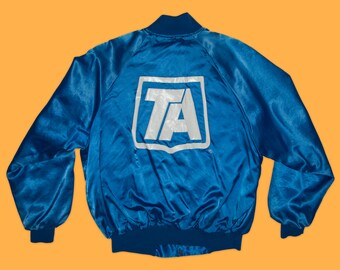 80s Vintage Satin Jacket, Auburn Brand, Royal Blue XL