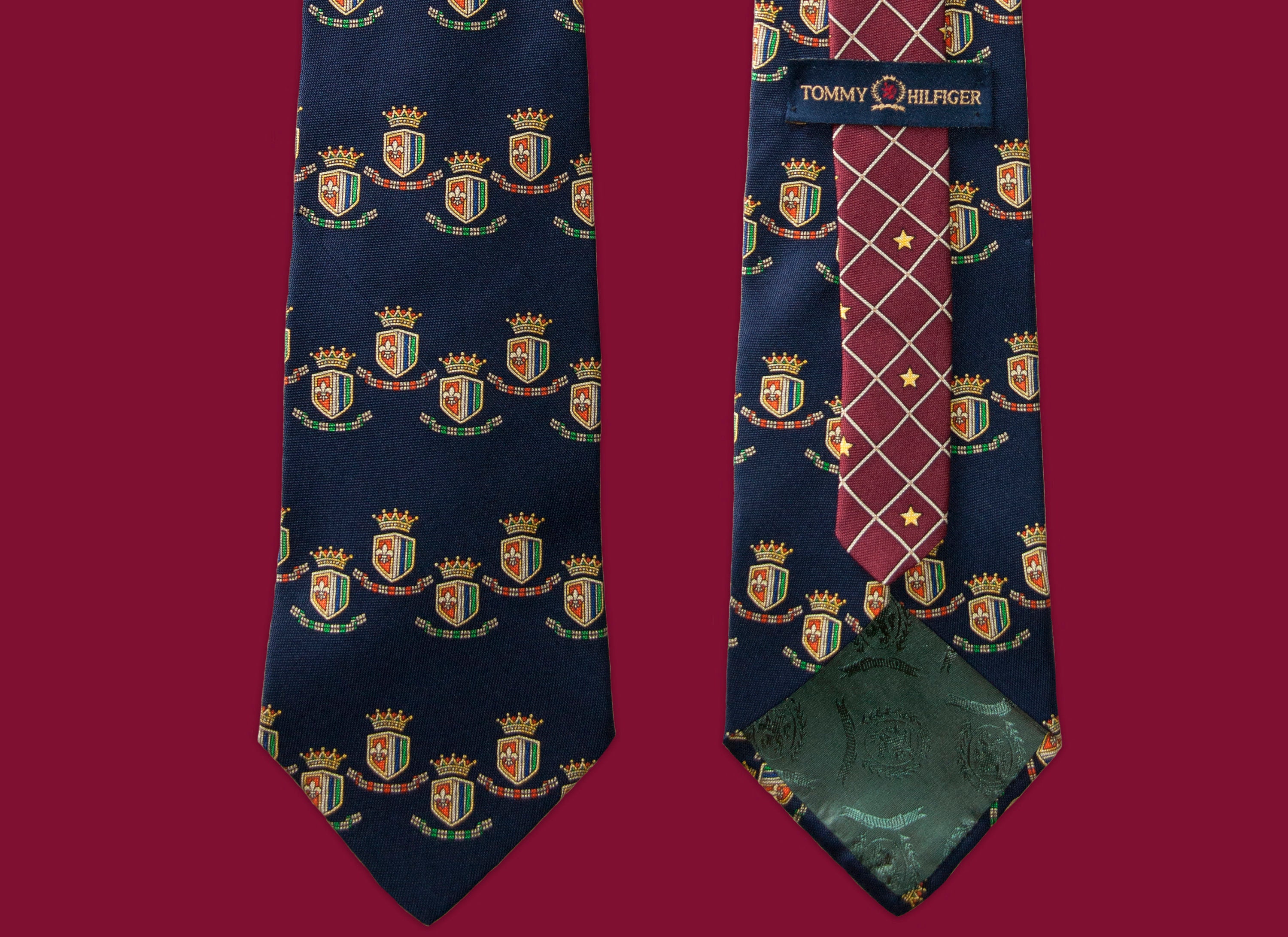 90s Vintage TOMMY HILFIGER Tie Necktie Crest Pattern Allover 