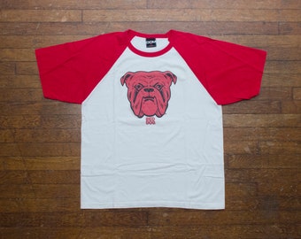 Red Dog T-Shirt Size Large Baseball Style Ringer Tee Vintage Beer Shirt ODM Brand Red White Bulldog Top Animal Graphic Print Streetwear