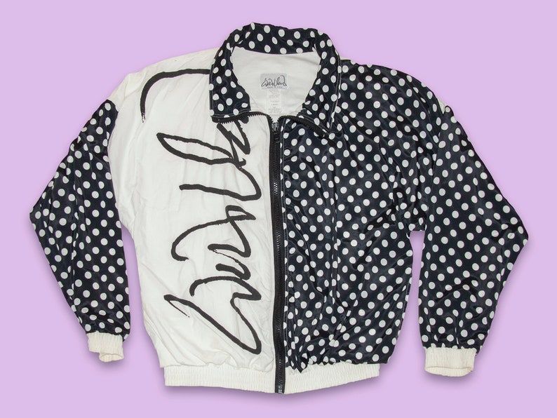 90s Vintage Polka Dot Windbreaker, William Serbin Graphic Jacket (Size Large) image 3