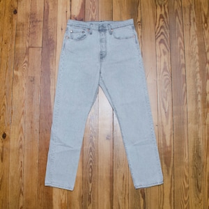 Jeans LEVIS 501, misura 29 x 28, pantaloni in denim vintage, bottoni con mosca, skinny, vestibilità slim, gamba dritta, lavaggio grigio chiaro, vita media, stile streetwear