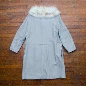 Gray Leather Coat Womens Size Medium Vintage 60s Fur Collar Dan Di Modes Brand Overcoat Coat 1960s Retro Jacket Outerwear Streetwear Style image 8