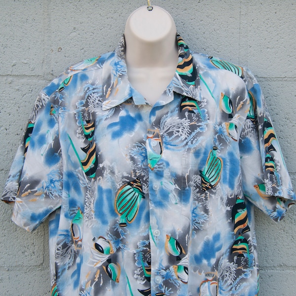 Vintage Style Canoe Blue Hawaiian Shirt