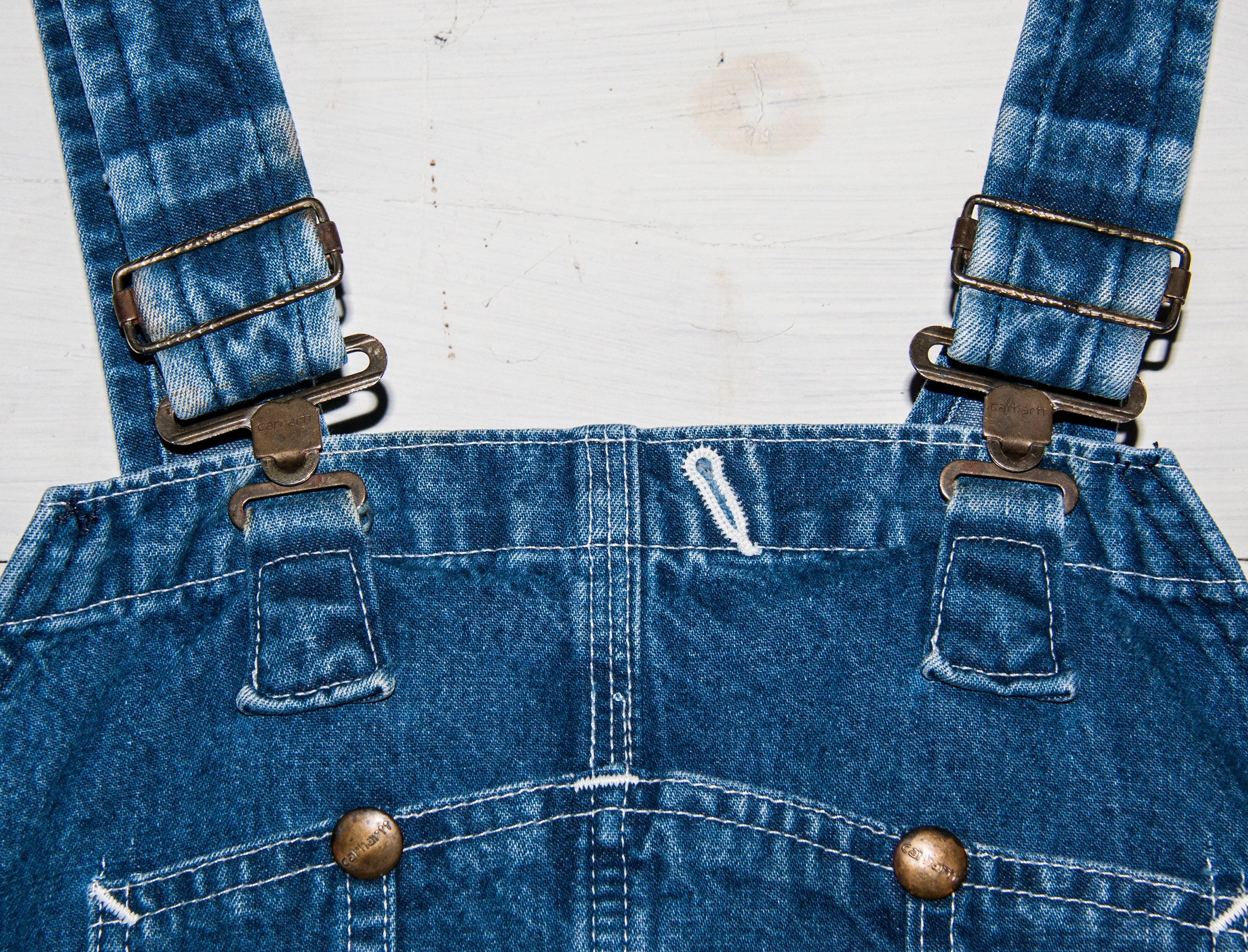 90s Vintage CARHARTT Denim Bib Overalls Size 42x32 Made in