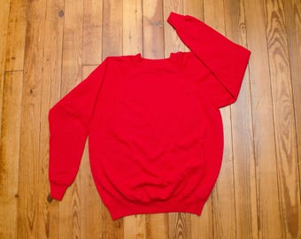 Vintage Raglan Sleeve Sweatshirt Size Large Red Hanes Her Way Brand Crewneck Womens Blank Pullover Made in USA Sportswear Streetwear Style