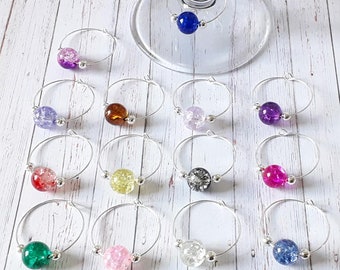 Pack of 10 - 10mm Crackle Beaded Wine Glass Charms - Wine / Gin / Champagne - Budget Favour Wedding Hen Party Birthday Anniversary Christmas