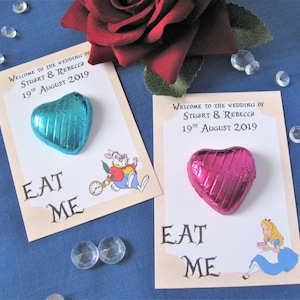 Alice in Wonderland Theme Wedding Favours - Chocolate Heart - Personalised