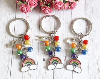 Rainbow Charm Beaded Initial keyring -  birthday / teacher / NHS / Care Worker / key worker / Thank You Gift