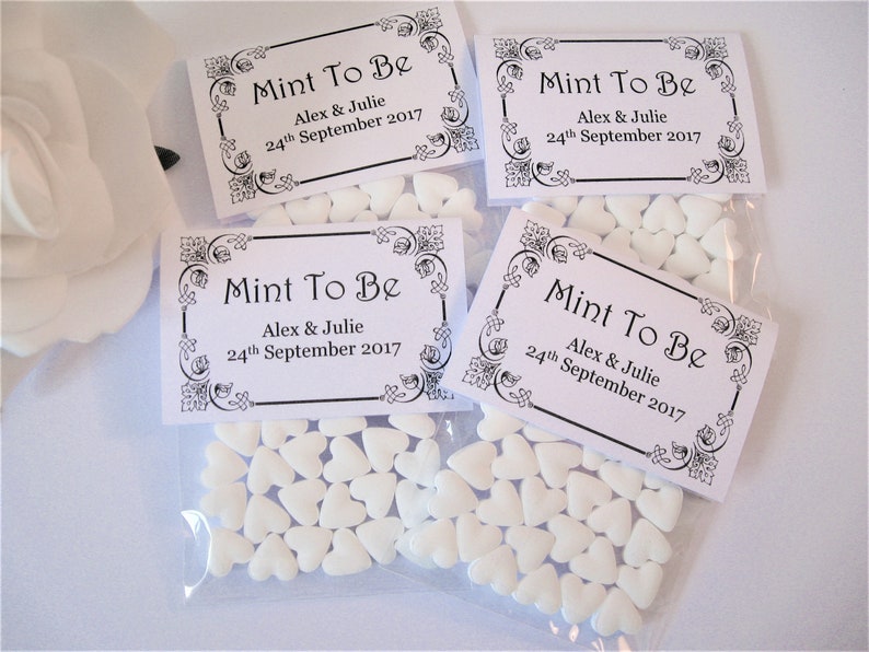 Personalised Wedding Favours Mint To Be White Mint Hearts image 3