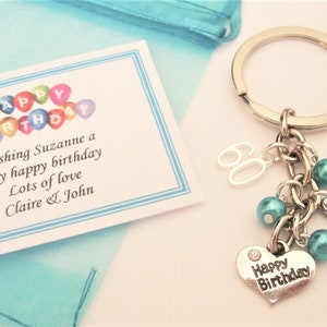 Porte-clés personnalisé à breloques pour sac d'anniversaire - 16e / 18e / 21e / 30e / 40e / 50e / 60e / 70e / 80e