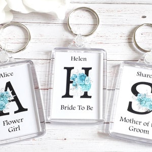 Blue Floral Letter Bridal Party Keyring - Bride To Be - Bridesmaid - Maid of Honour - Mother of the Bride - Wedding Favour - Hen Party