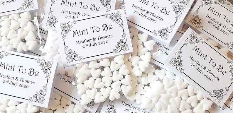 Personalised Wedding Favours Mint To Be White Mint Hearts image 2