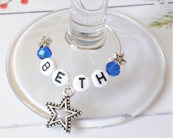 Star & Name Wine Glass Charm - Personalised Wedding or Hen Party Favour - Birthday - Friend - Mum - Sister - Gin - Champagne - Cocktail