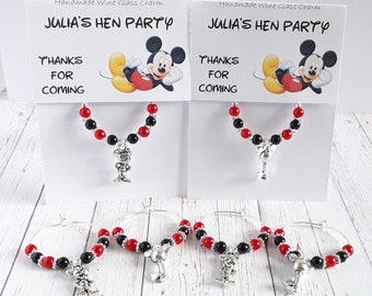 Mickey Mouse Theme Wine Glass Charms - Personalised Hen Party Favours - Bride To Be Gift - Bride Tribe - Disney Theme