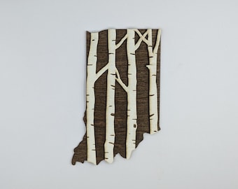 Indiana 5" handmade ornament or magnet. Layered wood art. Multipurpose housewarming, wedding, or Christmas gift.