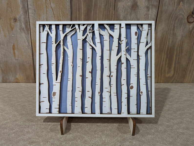 Birch trees. Blue sky. Birch forest. Layered Wood Sign image 3
