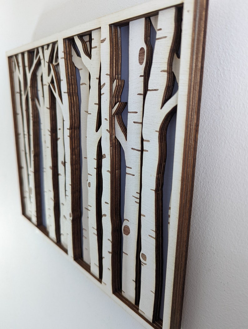 Birch trees. Blue sky. Birch forest. Layered Wood Sign image 6