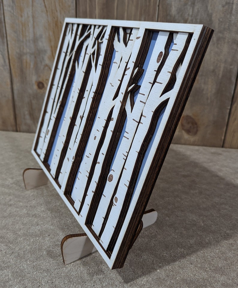 Birch trees. Blue sky. Birch forest. Layered Wood Sign image 8