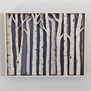 Birch trees. Blue sky. Birch forest. Layered Wood Sign image 2