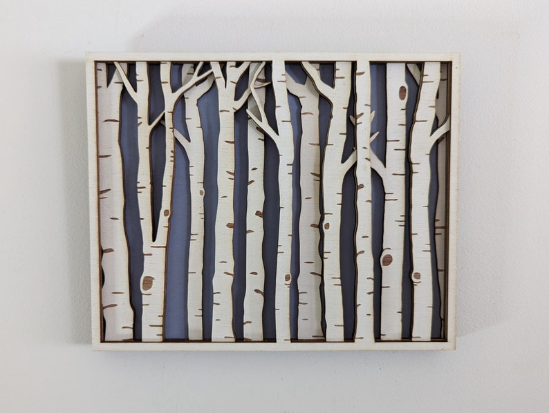 Birch trees. Blue sky. Birch forest. Layered Wood Sign image 2
