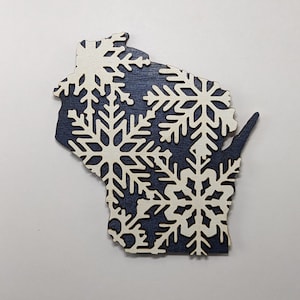 Wisconsin 5&quot; handmade ornament or magnet. Layered wood art. Multipurpose housewarming, wedding, or Christmas gift.