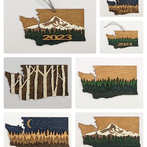 Washington 5&quot; handmade ornament or magnet. Layered wood art. Multipurpose housewarming, wedding, or Christmas gift. Rainer.