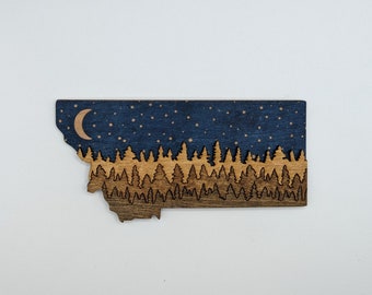 Montana 5" handmade ornament or magnet. Layered wood art. Multipurpose housewarming, wedding, or Christmas gift.