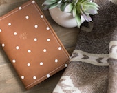 Passport Case Brown Leather Handmade Polka Dot Travel With Quote