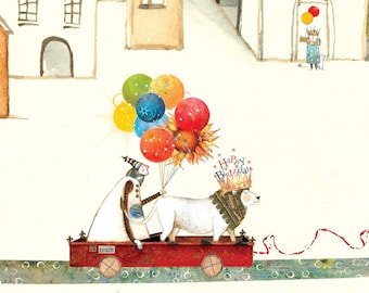 Sacredbee Birthday Card: By Pamela Zagarenski Lion in wagon