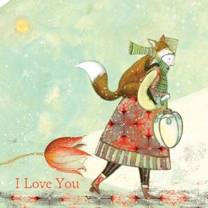 Carte postale Sacredbee Je t'aime Renard Piggyback
