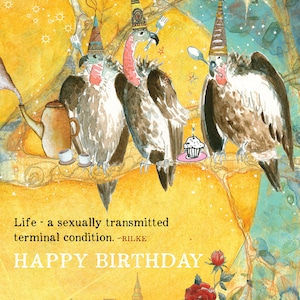 Carte d'anniversaire humoristique 523 vautours Sacredbee