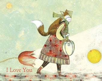 Sacredbee Postcard I love You with a Fox