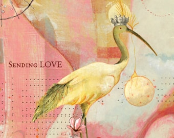 Sacredbee Postcard sending Heron in Pinks